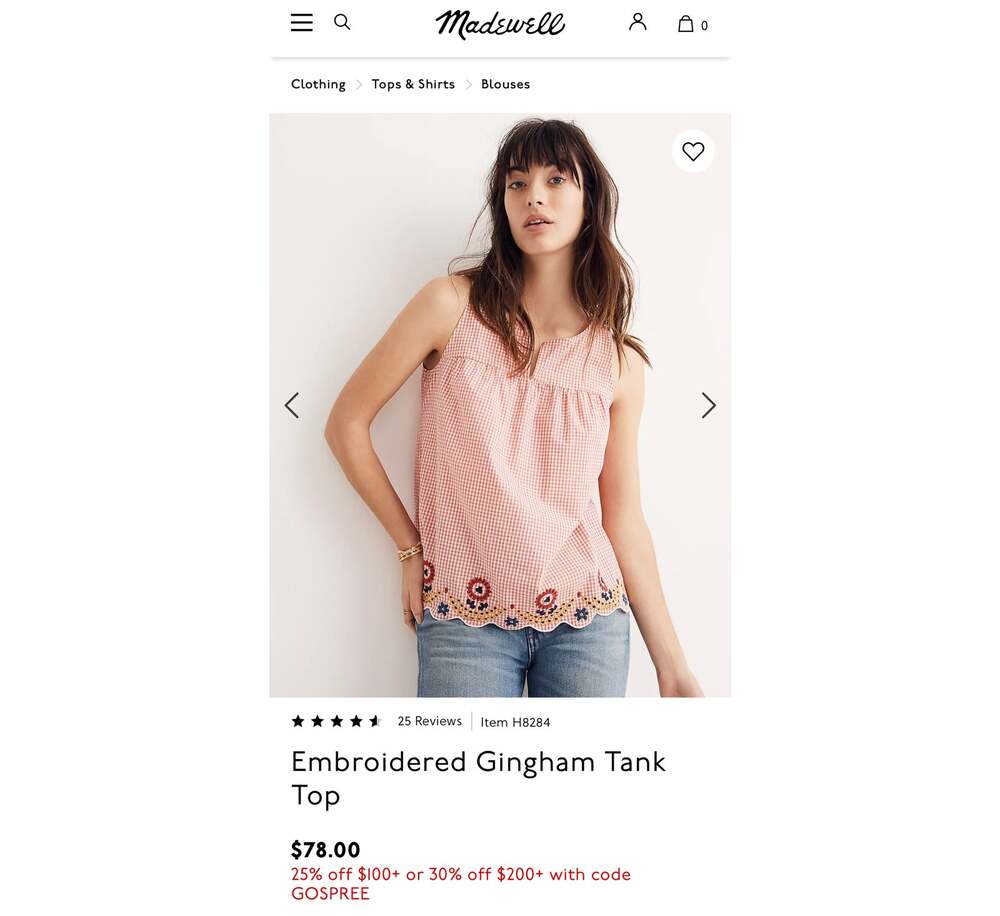 NWOT Women's Small Madewell Sleeveless Embroidered Top